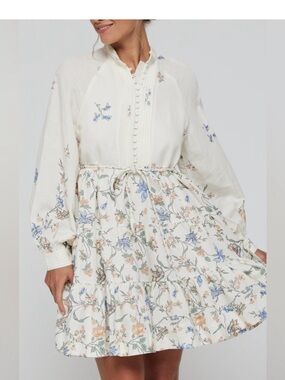 Hermoza Cream Tunic Dress with Blue & Peach Floral